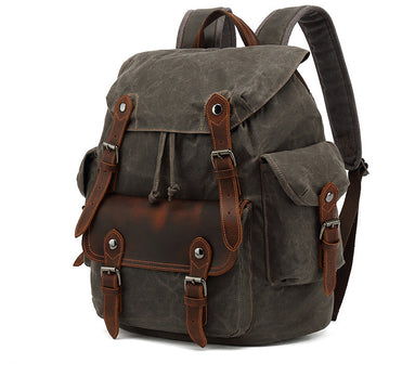 Retro Canvas Outdoor Backpack – Crazy Horse Leather Trim, 20–35L