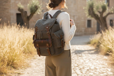 Retro Canvas Outdoor Backpack – Crazy Horse Leather Trim, 20–35L