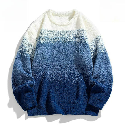 Gradient Crew Neck Sweater - Loose Fit Knitted Pullover