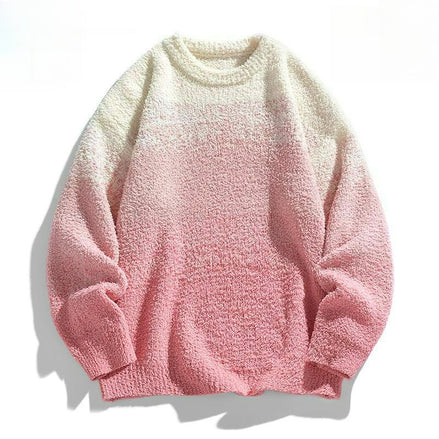 Gradient Crew Neck Sweater - Loose Fit Knitted Pullover