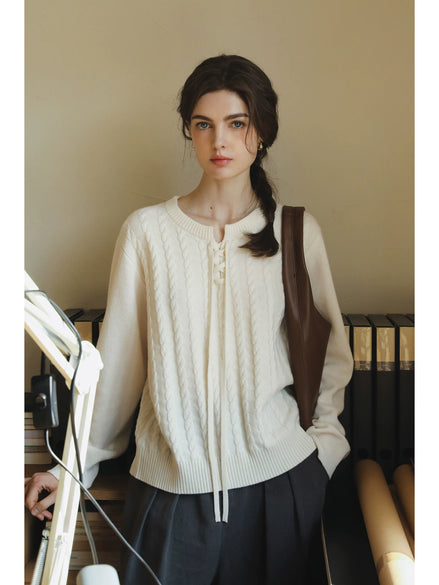 Women's Merino Wool Sweater - V-Neck Twisted Knit Pullover