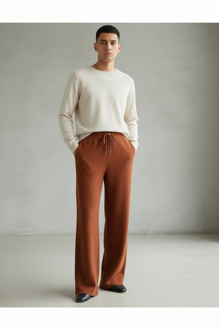 Men's 100% Pure Wool Wide-Leg Pants - Thickened Casual Trousers