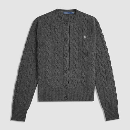 Women's Cable Knit Wool Cardigan – Crew Neck Button-Front