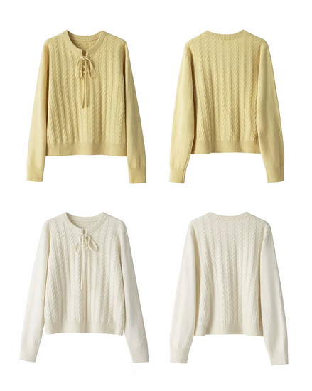 Women's Merino Wool Sweater - V-Neck Twisted Knit Pullover