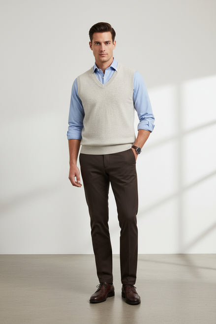 Men's 100% Australian Wool V-Neck Sweater Vest – 12-Gauge Knit