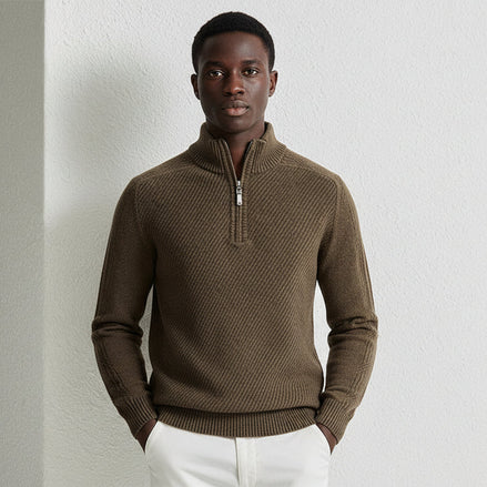 Men's Stand Collar Cashmere Half-Zip Sweater