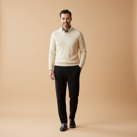 Men's 100% Pure Cashmere Casual Pants - Spring Autumn Knitted Trousers