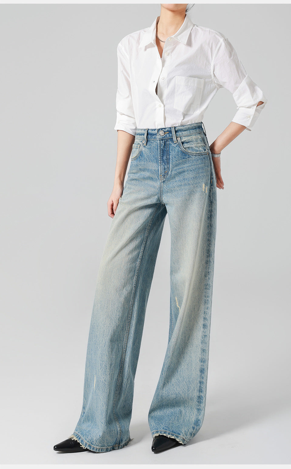 Frayed High-Waist Wide-Leg Jeans - Nostalgic Light Blue | Spring 2026