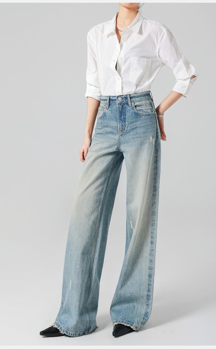 Frayed High-Waist Wide-Leg Jeans - Nostalgic Light Blue | Spring 2026