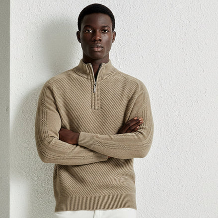 Men's Stand Collar Cashmere Half-Zip Sweater