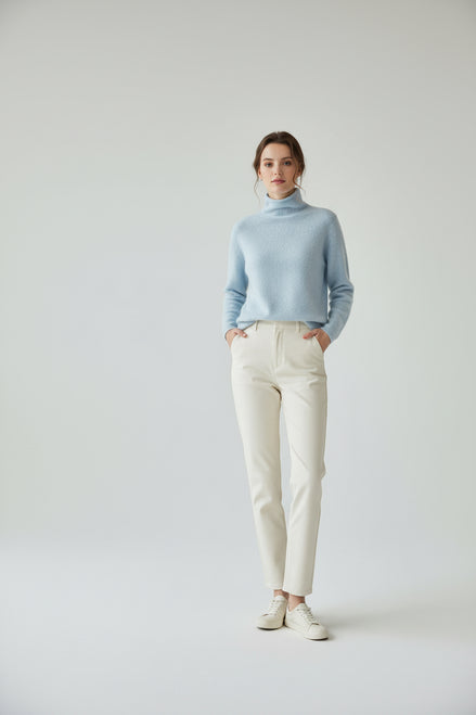 Women's 100% Cashmere Sweater - Seamless Pile Neck Knit