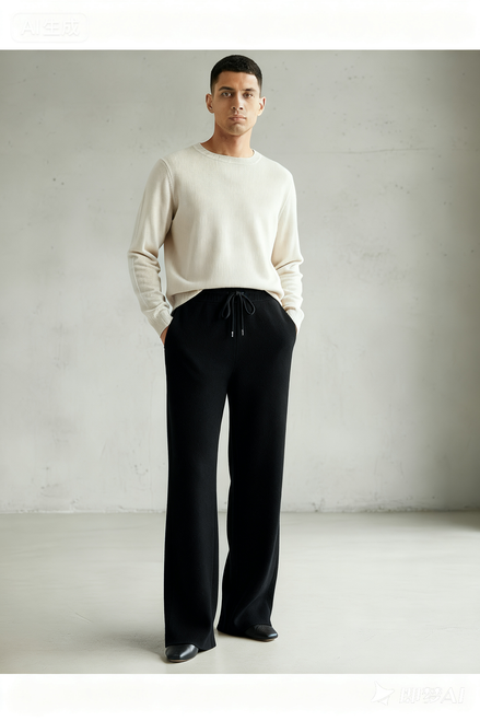 Men's 100% Pure Wool Wide-Leg Pants - Thickened Casual Trousers